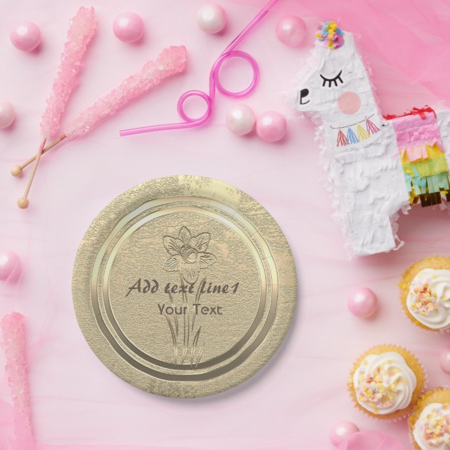 Assiettes En Carton Ajouter un texte Plaques de papier doré jonquille  (Fête)