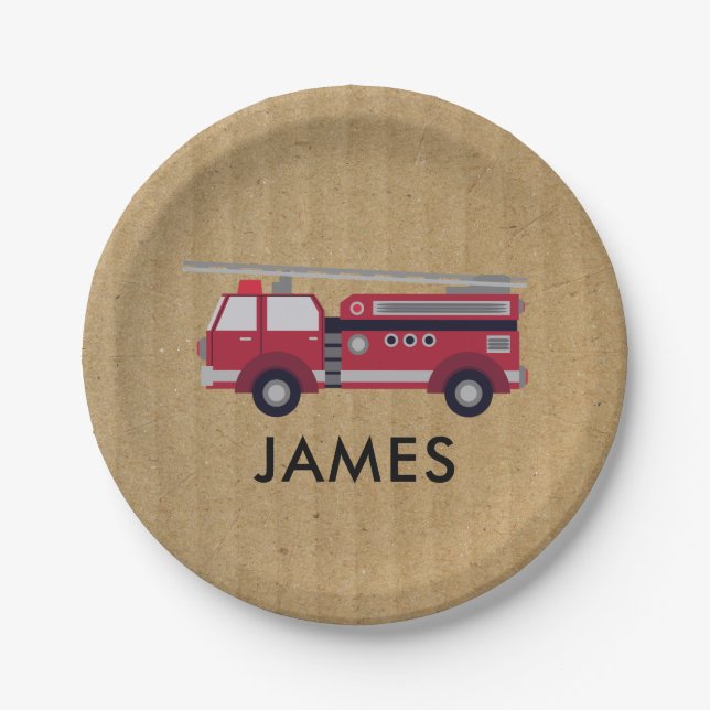 Assiettes En Carton Ajouter votre nom Red Fire truck Personnalisé (Devant)