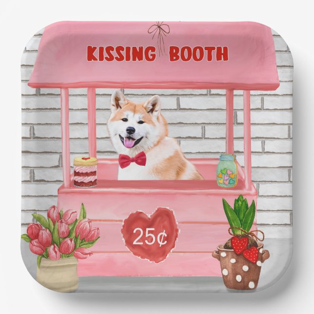 Assiettes En Carton Akita Chien Valentine's Day Kissing Booth (Recto)
