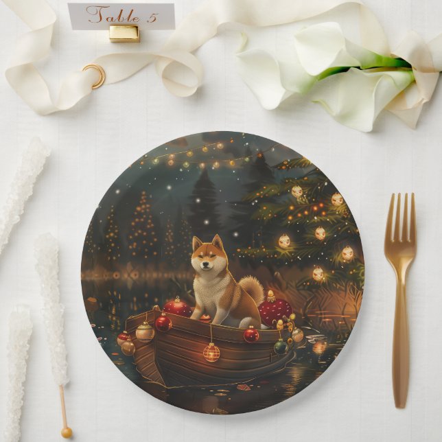 Assiettes En Carton Akita Christmas Festive Voyage (Mariage)