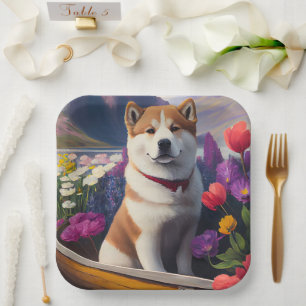 Assiettes En Carton Akita Dog sur une pagaie : une aventure Pittoresqu