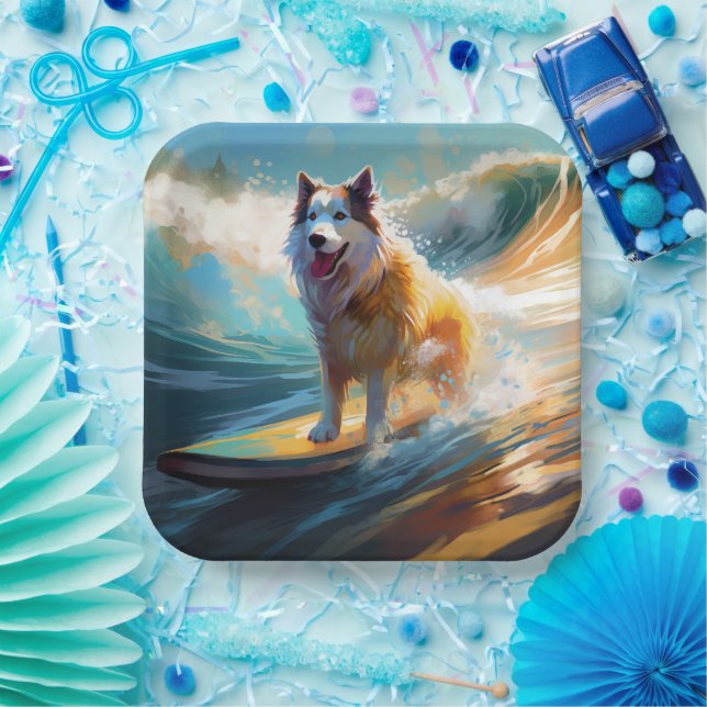 Assiettes En Carton Alaskan Malamute Beach Surf Peinture (Fête)