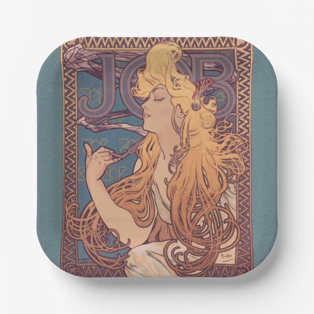 Assiettes En Carton Alfonse Mucha Job Art Nouveau femme (Recto)