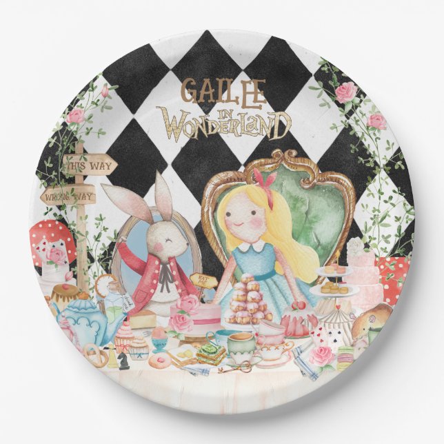 Assiettes En Carton Alice Aventures dans Woderland Anniversaire Tea Pa (Devant)