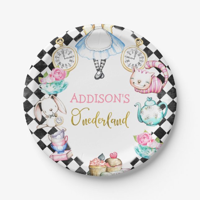 Assiettes En Carton Alice dans un derland noir Diamant Plaque d'annive (Devant)