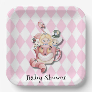 Assiettes En Carton Alice rose au pays des merveilles et Baby shower d