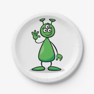 Assiettes En Carton Alien Martien de Dessin Animé aux Trois Yeux Verts