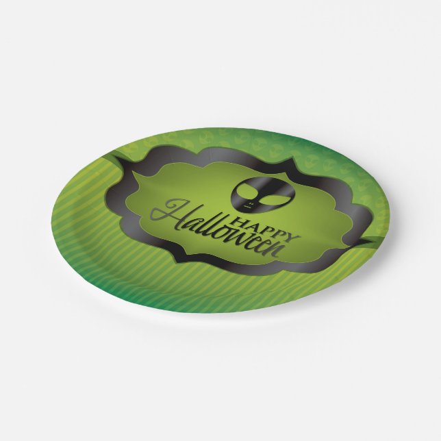Assiettes En Carton Alien vert d'Halloween (Angle)