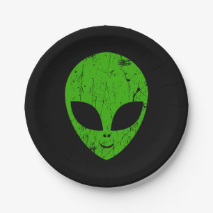 Assiettes En Carton alien vert tête pour science-fiction extraterrestr