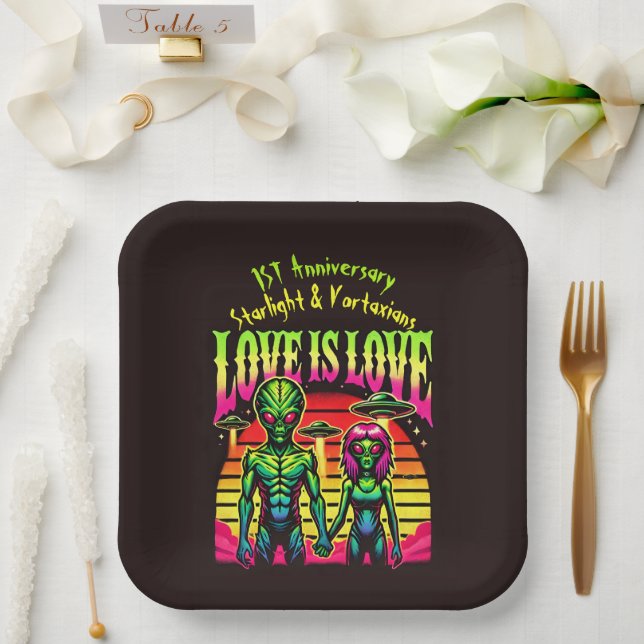 Assiettes En Carton Aliens brillants en amour sous ciel (Mariage)