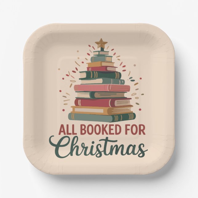 Assiettes En Carton All Booked for Christmas Book Tree Xmas Teacher  (Recto)