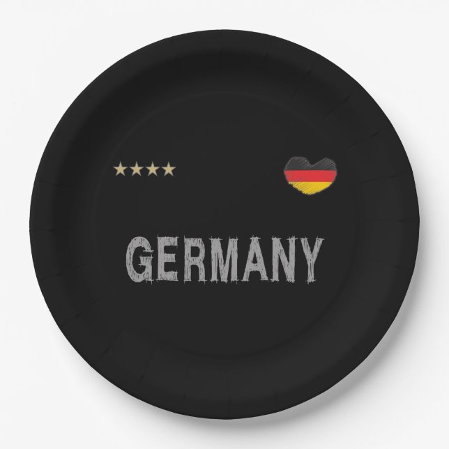 Assiettes En Carton Allemagne Football Fan Chemise Coeur (Devant)