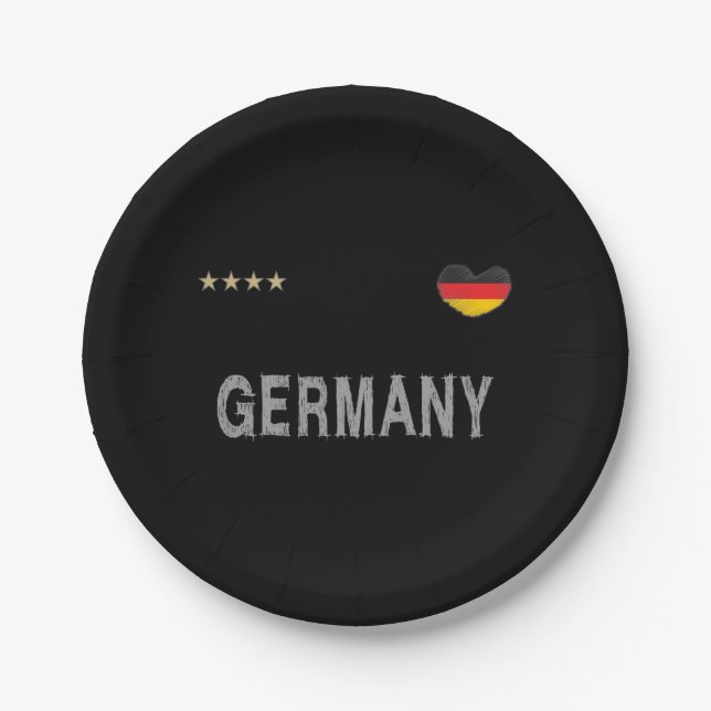 Assiettes En Carton Allemagne Football Fan Chemise Coeur (Devant)