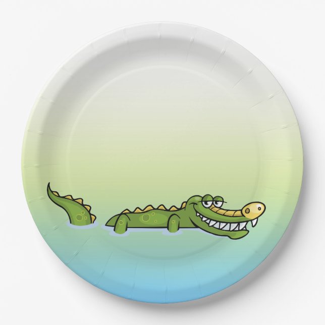 Assiettes En Carton Alligator de joyeux anniversaire (Devant)