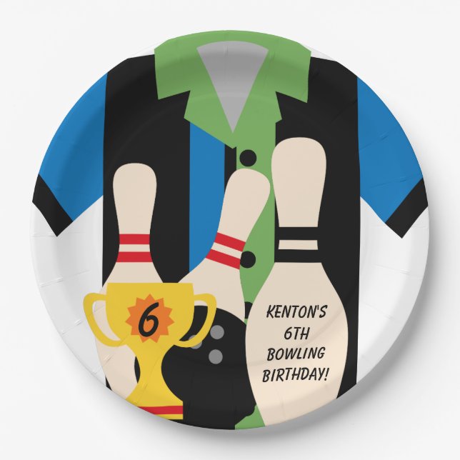 Assiettes En Carton Allons au bowling Plaques de papier d'anniversaire (Devant)