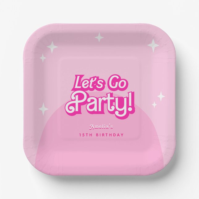 Assiettes En Carton Allons faire la fête rose Anniversaire (Recto)