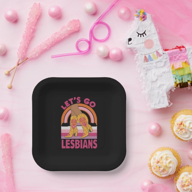 Assiettes En Carton Allons faire les lesbiennes LGBTQ Pride Mois Cowgi (Fête)