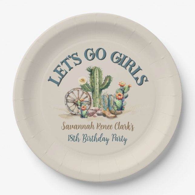 Assiettes En Carton Allons Filles Cowgirl Western Anniversaire fête (Devant)