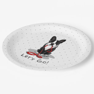 Assiettes En Carton Allons-y ! Boston Terrier (noir) Drôle chien