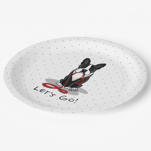 Assiettes En Carton Allons-y ! Boston Terrier (noir) Drôle chien (Angle)