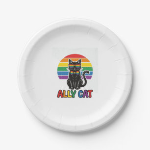 Assiettes En Carton Ally Cat Rainbow Pride Vintage Chat T-Shirt Design
