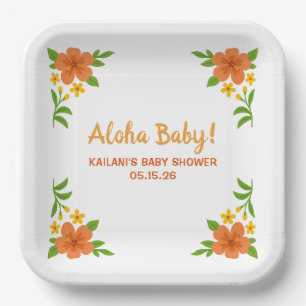 Assiettes En Carton Aloha Baby ! Baby shower floral hawaïen tropical