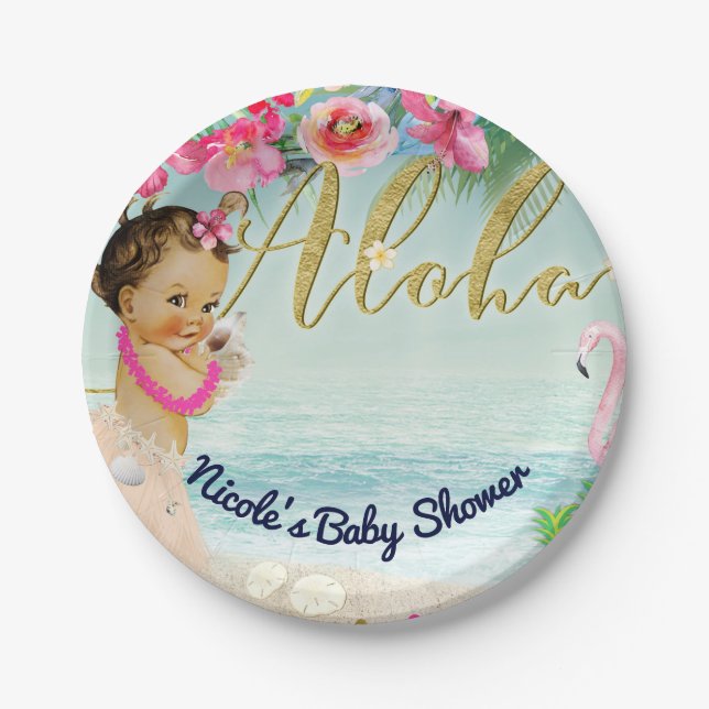 Assiettes En Carton Aloha Baby shower Retro Hawaiian Beach Party (Devant)