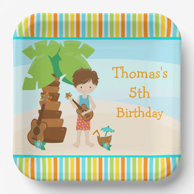 Assiettes En Carton Aloha Brown Hair Boy Party (Recto)