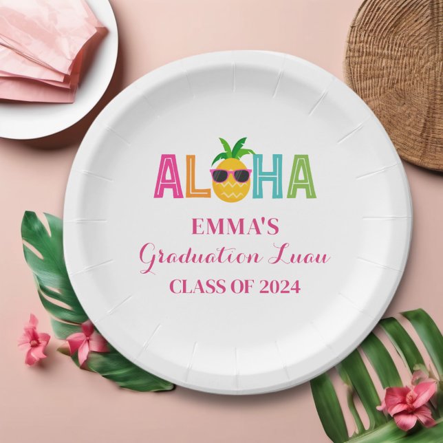 Assiettes En Carton Aloha Graduation Luau Classe De 2024 (Créateur téléchargé)