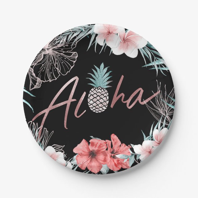 Assiettes En Carton Aloha Luau Botanique Aloha rose Gold Tropical (Devant)