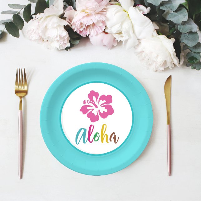 Assiettes En Carton Aloha Luau Eté Tropical Hibiscus (Créateur téléchargé)