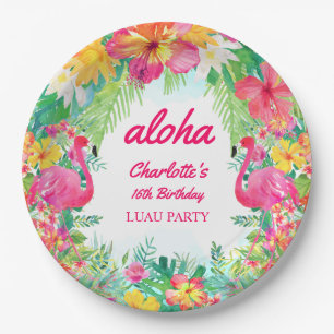 Assiettes En Carton Aloha Luau Flamant rose tropical fête d'anniversai