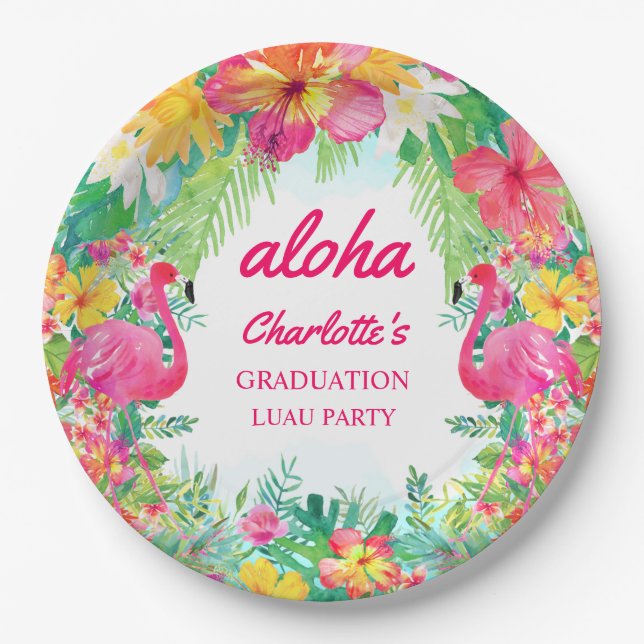 Assiettes En Carton Aloha Luau Tropical Graduical Party Plaque papier (Devant)