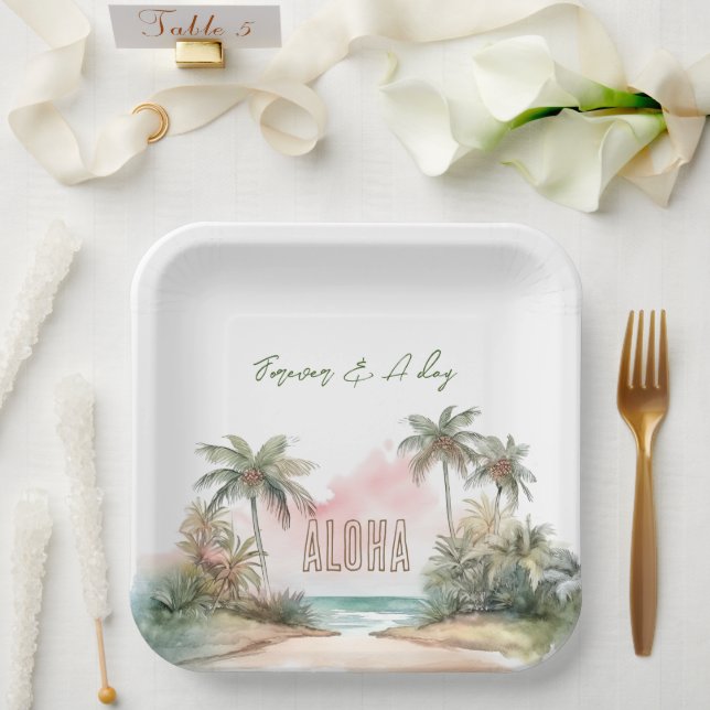 Assiettes En Carton Aloha Plage tropicale Palmiers (Mariage)