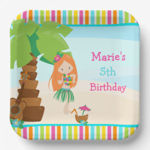 Assiettes En Carton Aloha Red Hair Girl Party