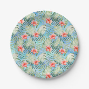 Assiettes En Carton Aloha tropical Hibiscus Baby shower floral