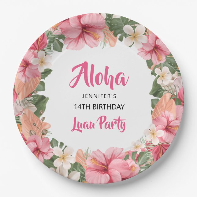 Assiettes En Carton Aloha Tropical Hibiscus Luau fête d'anniversaire (Devant)