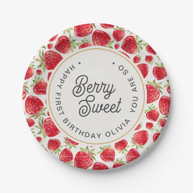 Assiettes En Carton Alors Berry Sweet Strawberry Motif Anniversaire (Devant)