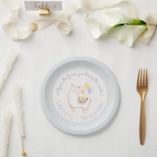 Assiettes En Carton Alpaca à l'aquarelle avec ballon bleu clair Annive