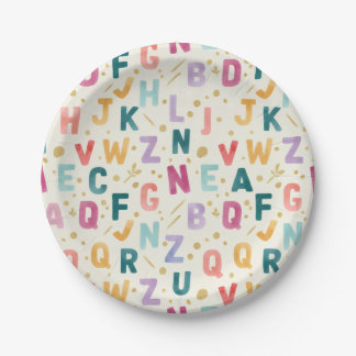 Assiettes En Carton Alphabet aquarelle vibrant