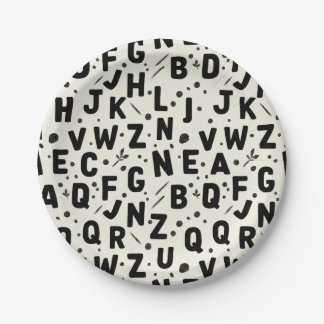 Assiettes En Carton Alphabet noir et crème moderne
