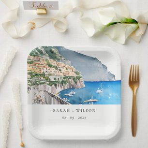 Assiettes En Carton Amalfi Coast Italie Aquarelle Mariage Paysage
