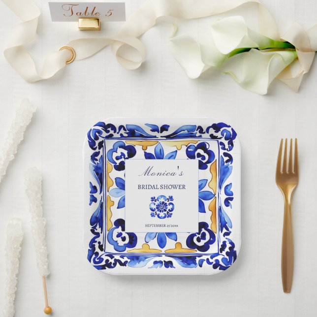 Assiettes En Carton Amalfi Vietri Italien carrelage bleu douche nuptia (Mariage)