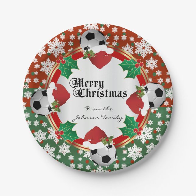 Assiettes En Carton Amants du football de Joyeux Noël (Devant)