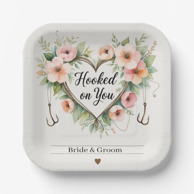 Assiettes En Carton Amateurs de pêche Accrochez-vous pour Mariage (Recto)