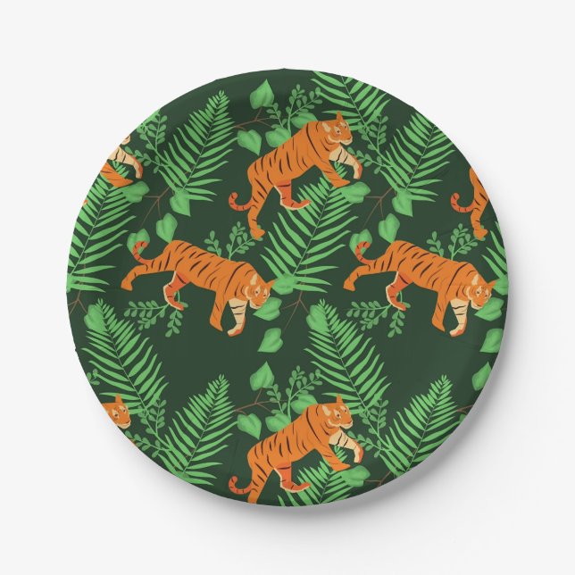 Assiettes En Carton Amateurs de tigres tropicaux (Devant)