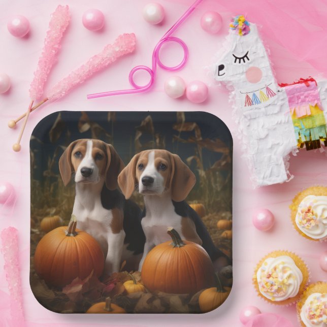 Assiettes En Carton American Anglais Foxhound Puppy Automne Delight (Fête)