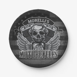 Assiettes En Carton American Biker AJOUTER LE NOM Skull V-Twin Motos