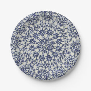 Assiettes En Carton American Doily & Lace, 12 ans, Bleu sur crème