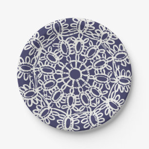 Assiettes En Carton American Doily & Lace, 7, Crème sur bleu